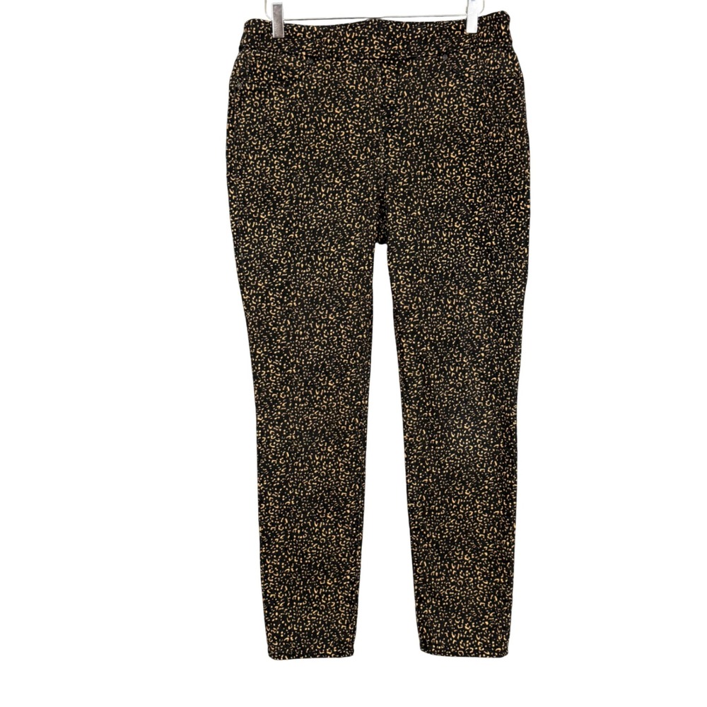 Chicos Jeans Womens 1.5 10 Black Tan Animal Print Pull On Jeggings Stretch